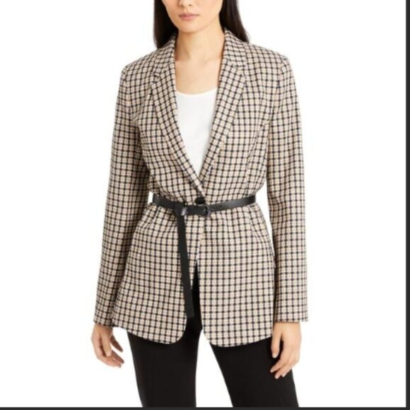 Elie Tahari Bree Belted Check Blazer 4 - Picture 1 of 5